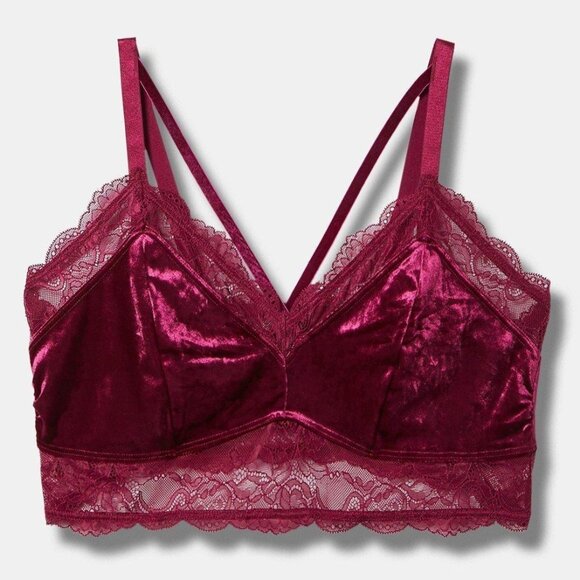 ❤️NWT VINTAGE TORRID BRALETTE - FUSCHIA CRUSHED VELOUR STRAPPY LACE TRIANGLE BRA - Picture 7 of 10